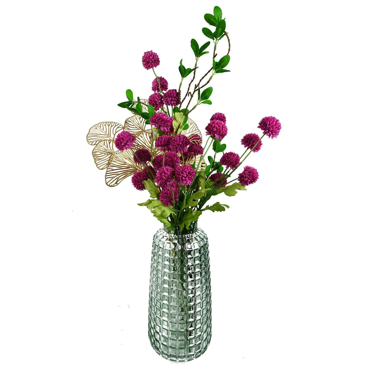 6 x 65cm Medium Artificial Gold Leaves Flower Arrangement – Realistic Faux Foliage Stems