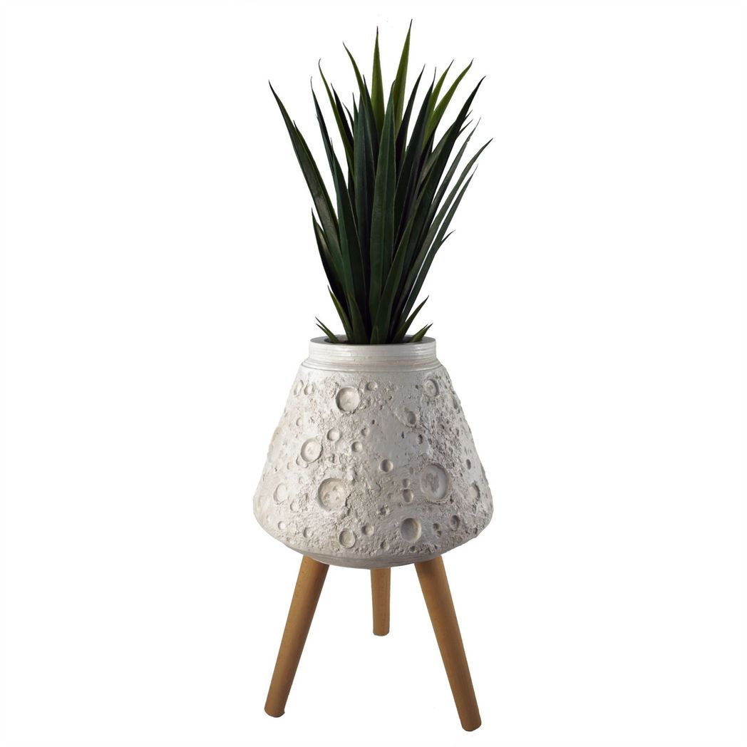 62cm x 40cm Large Lunar White Composite Planter with Wooden Legs – Indoor Plant Stand