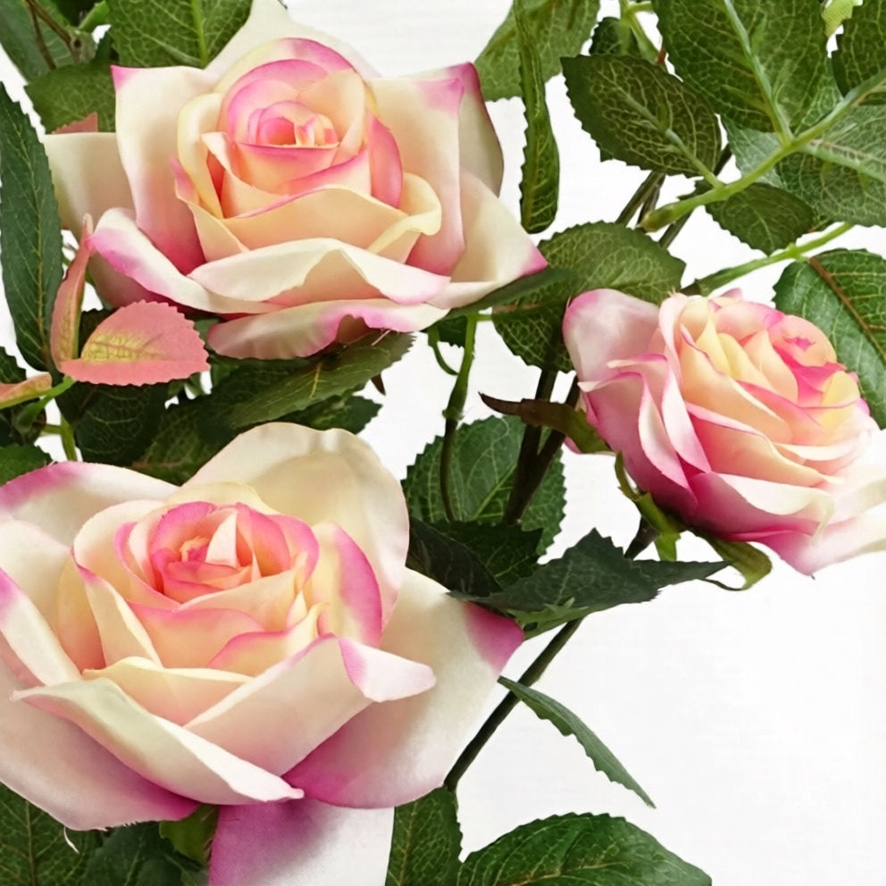 50cm Small Artificial Pink Rose Plant – Realistic Pink Blooms with White Decorative Planter