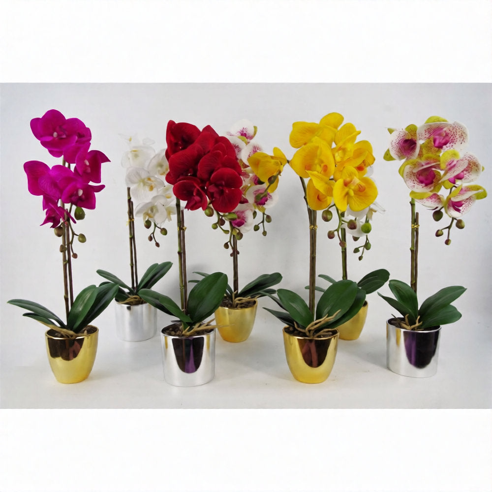 46cm Small White Artificial Orchid in Gold Pot – Faux Orchid Plant
