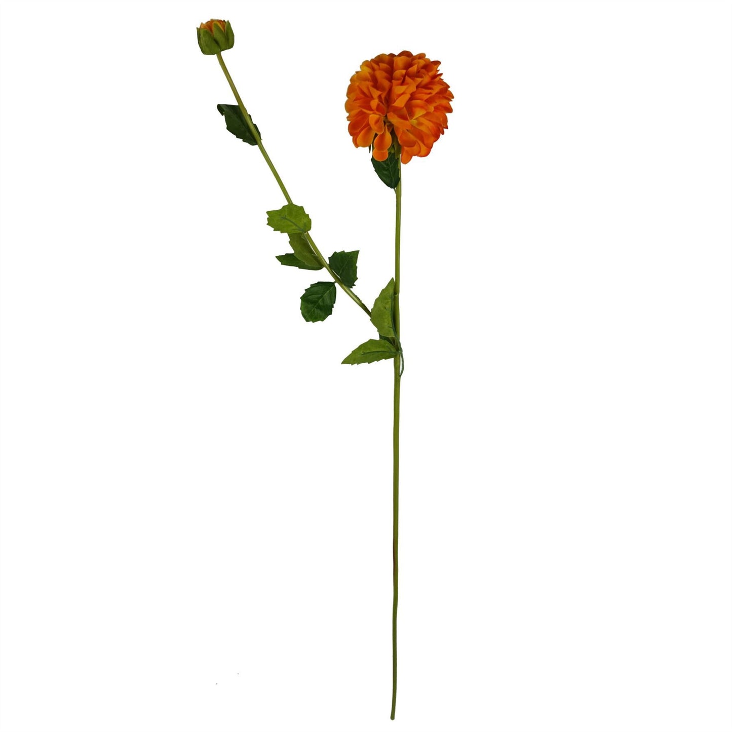 6 x 75cm Medium Artificial Orange Dahlia Pompom Flowers – Faux Dahlia Stems