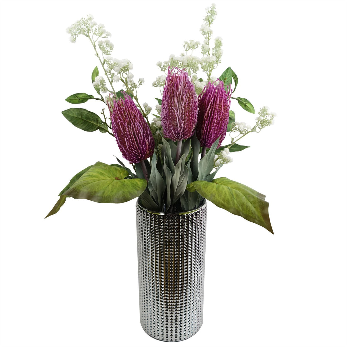 6 x 75cm Medium Artificial Pink Banksia Menziesii Flowers – Realistic Faux Stems