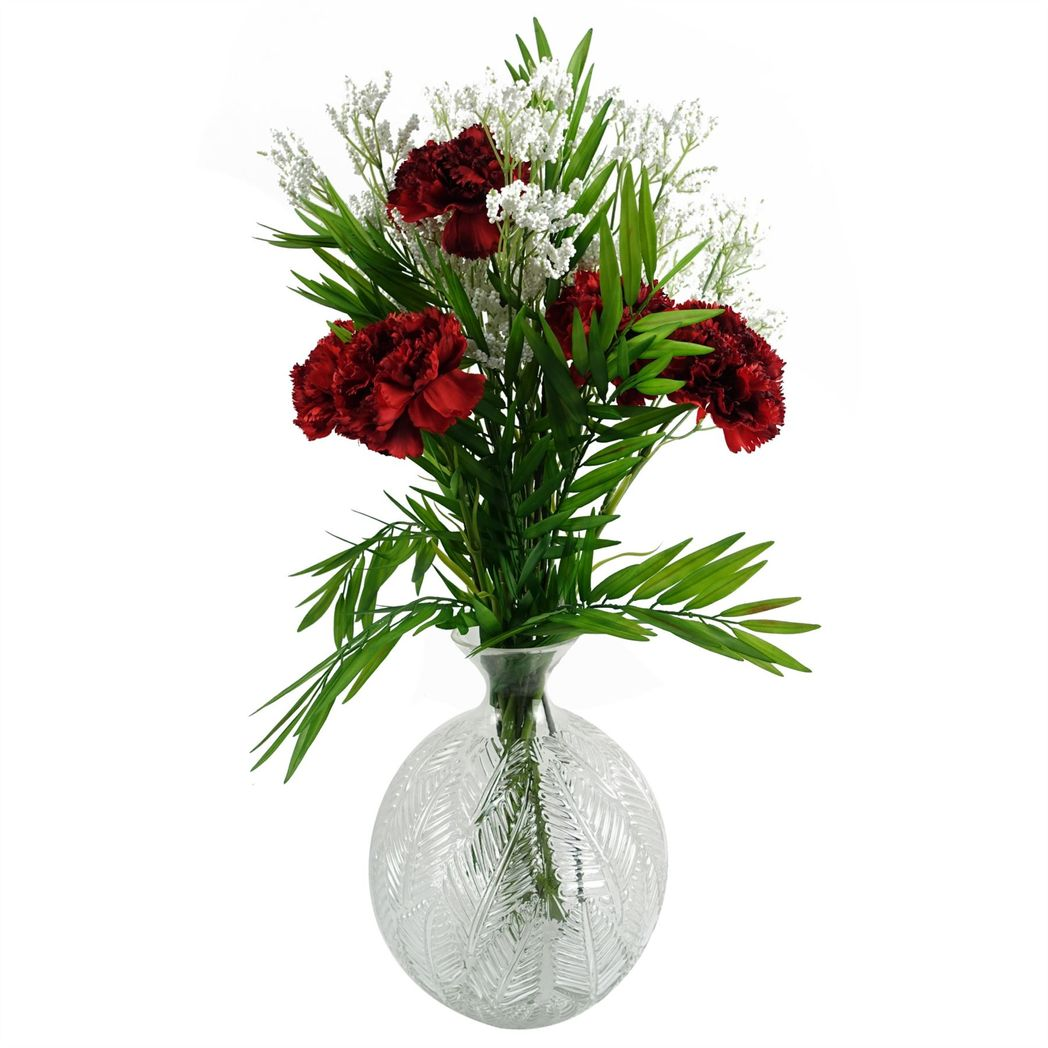 26cm Medium Clear Fern Print Glass Bottle Vase – Elegant Bud & Round Vase for Flowers