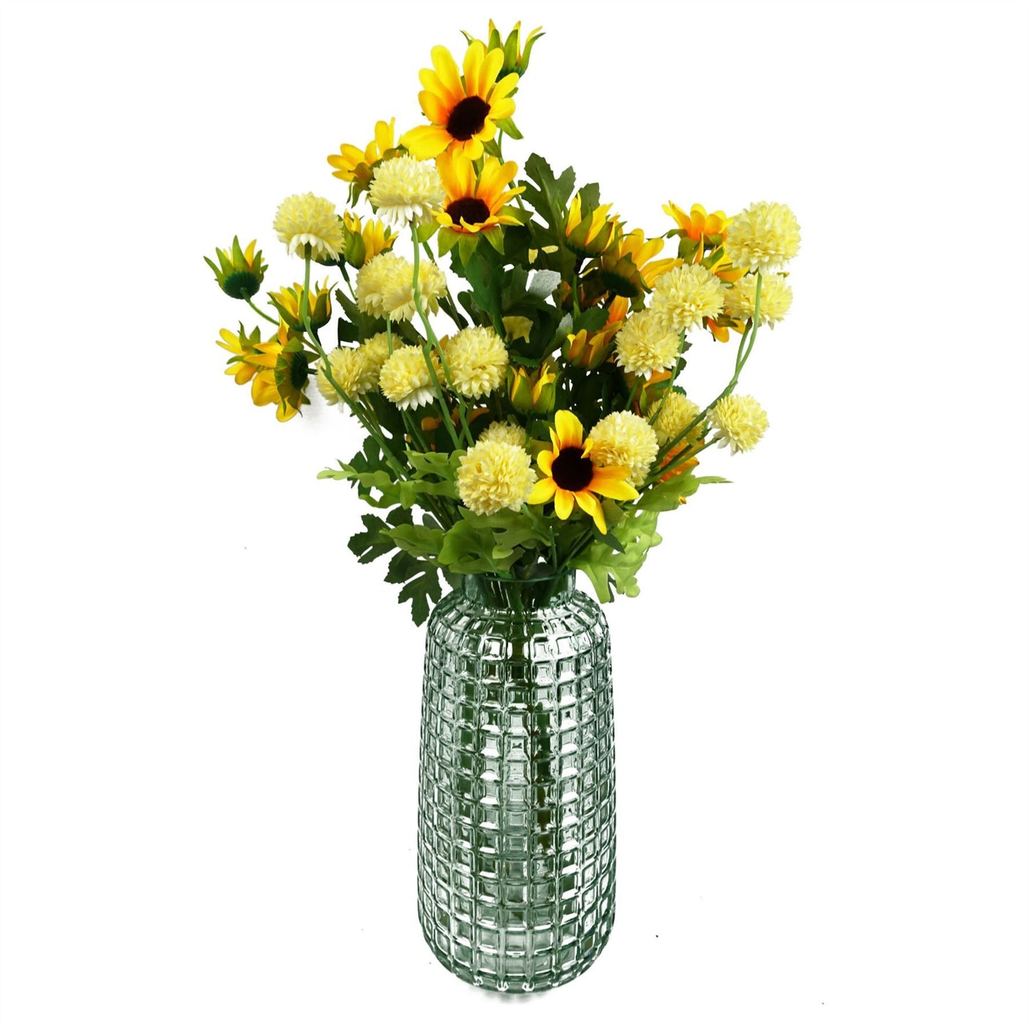6 x 50cm Small Artificial Yellow Dahlia Pompom Stems – Faux Dahlia Flowers