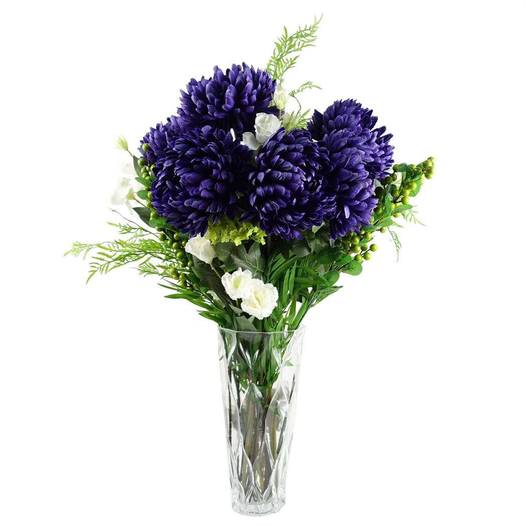 6 x 75cm Medium Artificial Purple Chrysanthemum Stems – Realistic Reflex Flower Set