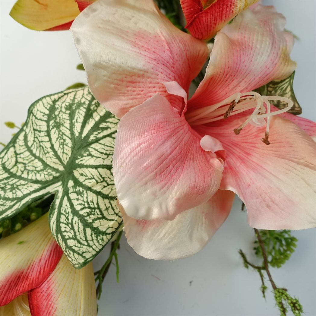60cm Large Artificial Pink Lily Wreath – Elegant Faux Blossom Door & Wall Décor