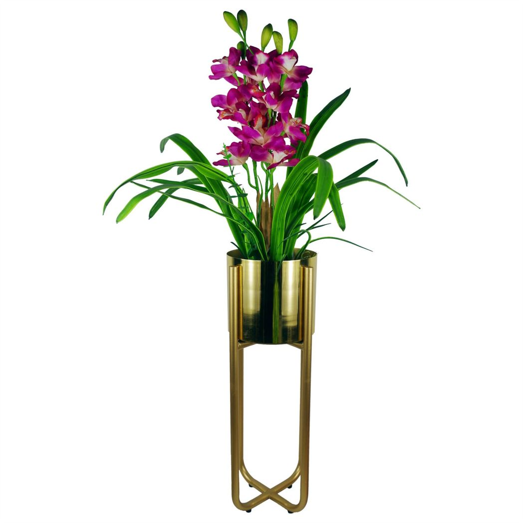 62cm x 18cm Medium Gold Metal Planter with Matching Stand – Premium Indoor Plant Stand