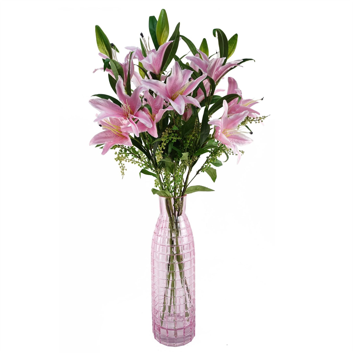 6 x 100cm Large Pink Artificial Lily Stems – Long Stem Faux Lily Flowers