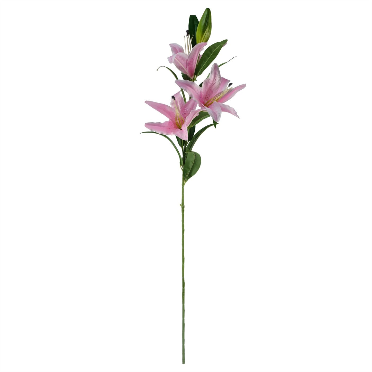 100cm Large Artificial Pink Lily & Fern Flower Arrangement in Pink Tall Glass Vase