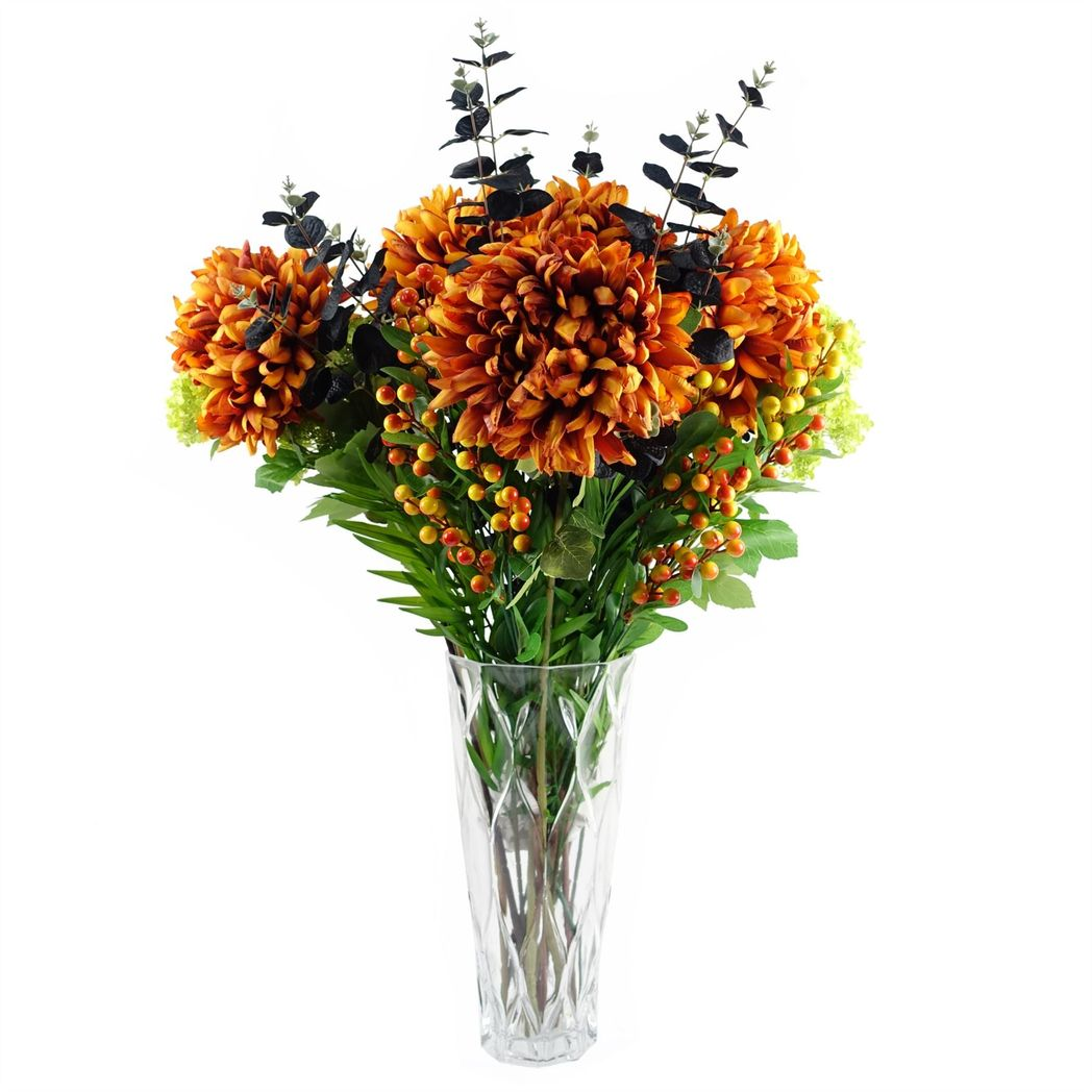 6 x 75cm Medium Artificial Orange Chrysanthemum Stems – Realistic Reflex Flower Set