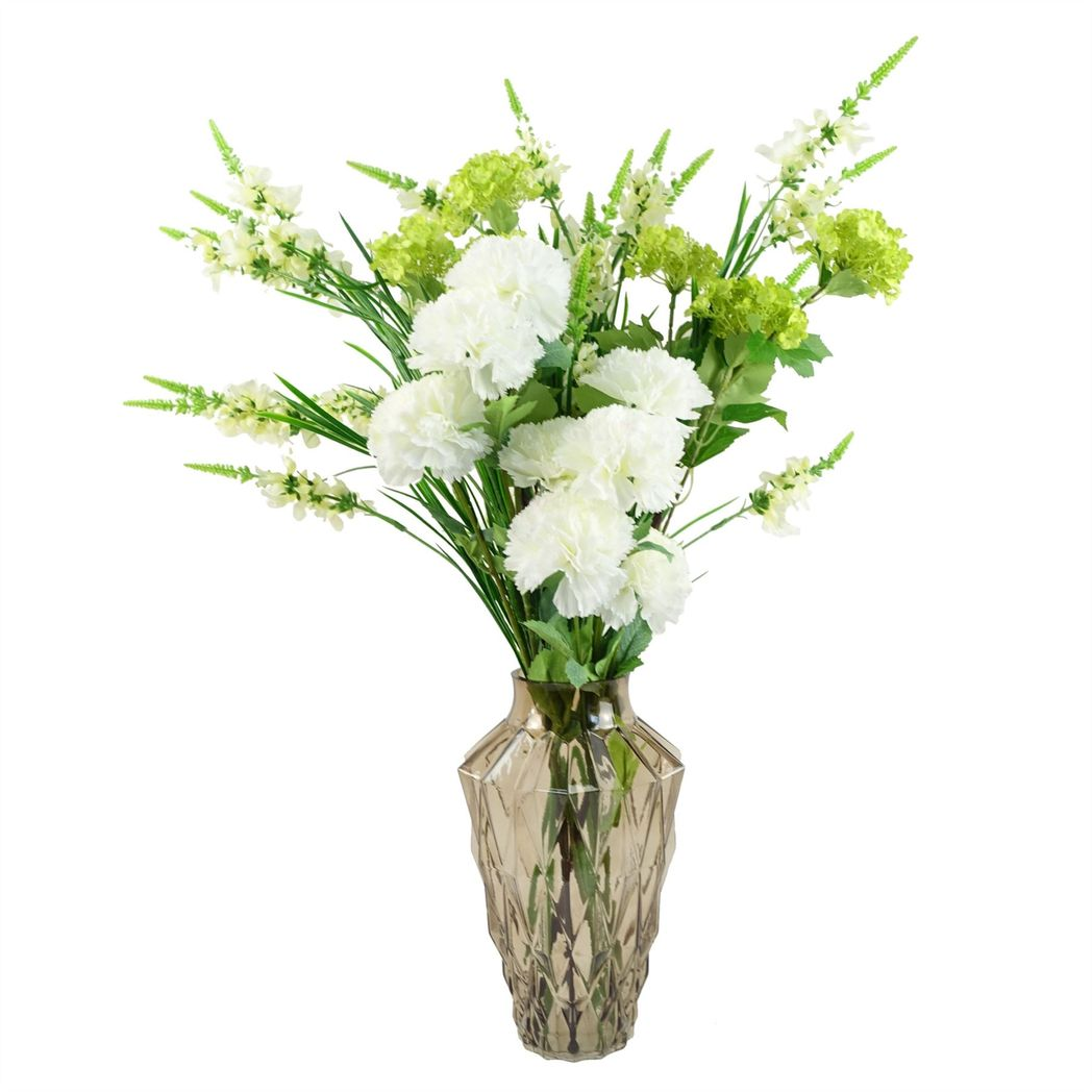 6 x 70cm Medium White Artificial Carnation Stems – Silk Flower Set