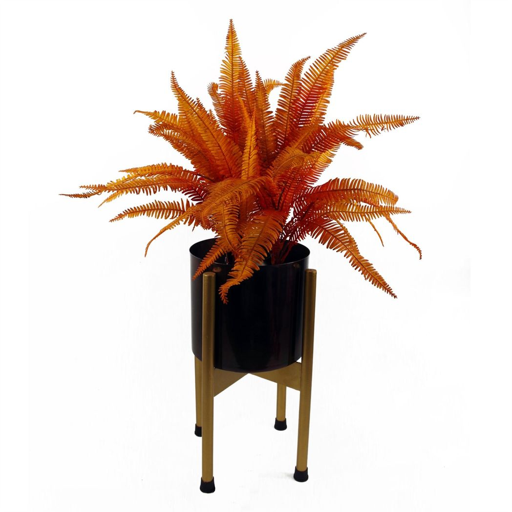 55cm Small Artificial Autumn Fern Bush Plant – Orange Faux Fern Stem