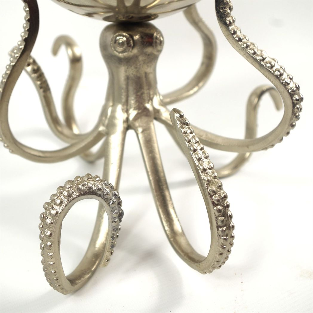 48cm x 28cm Small Silver Metal Octopus Bowl Planter – Decorative Indoor Plant Stand