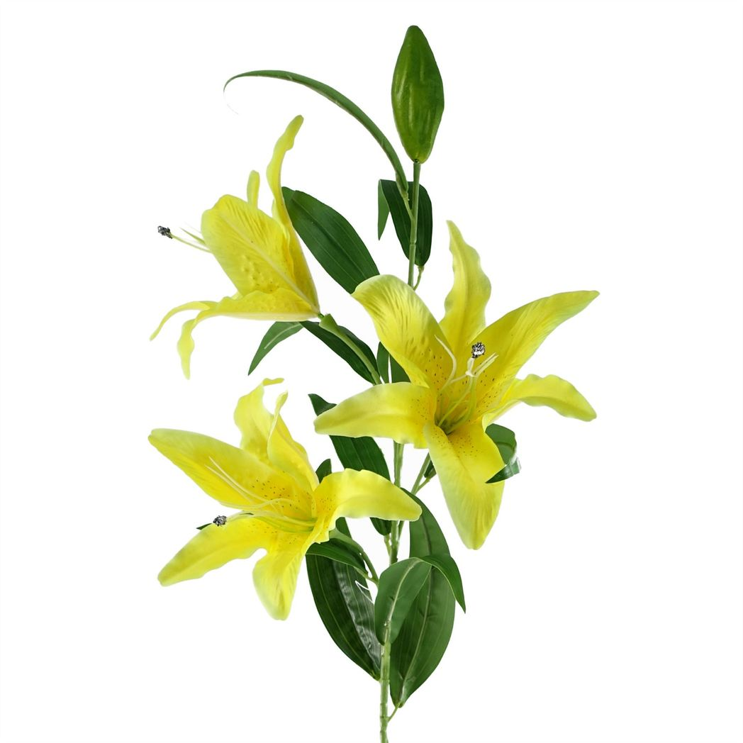 6 x 100cm Large Yellow Artificial Lily Stems – Long Stem Faux Lily Flowers