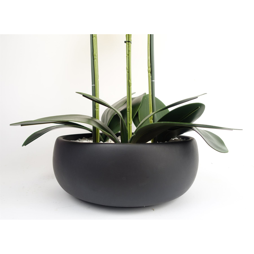 60cm Medium Yellow Artificial Orchid in Black Ceramic Planter – Realistic Elegant Display