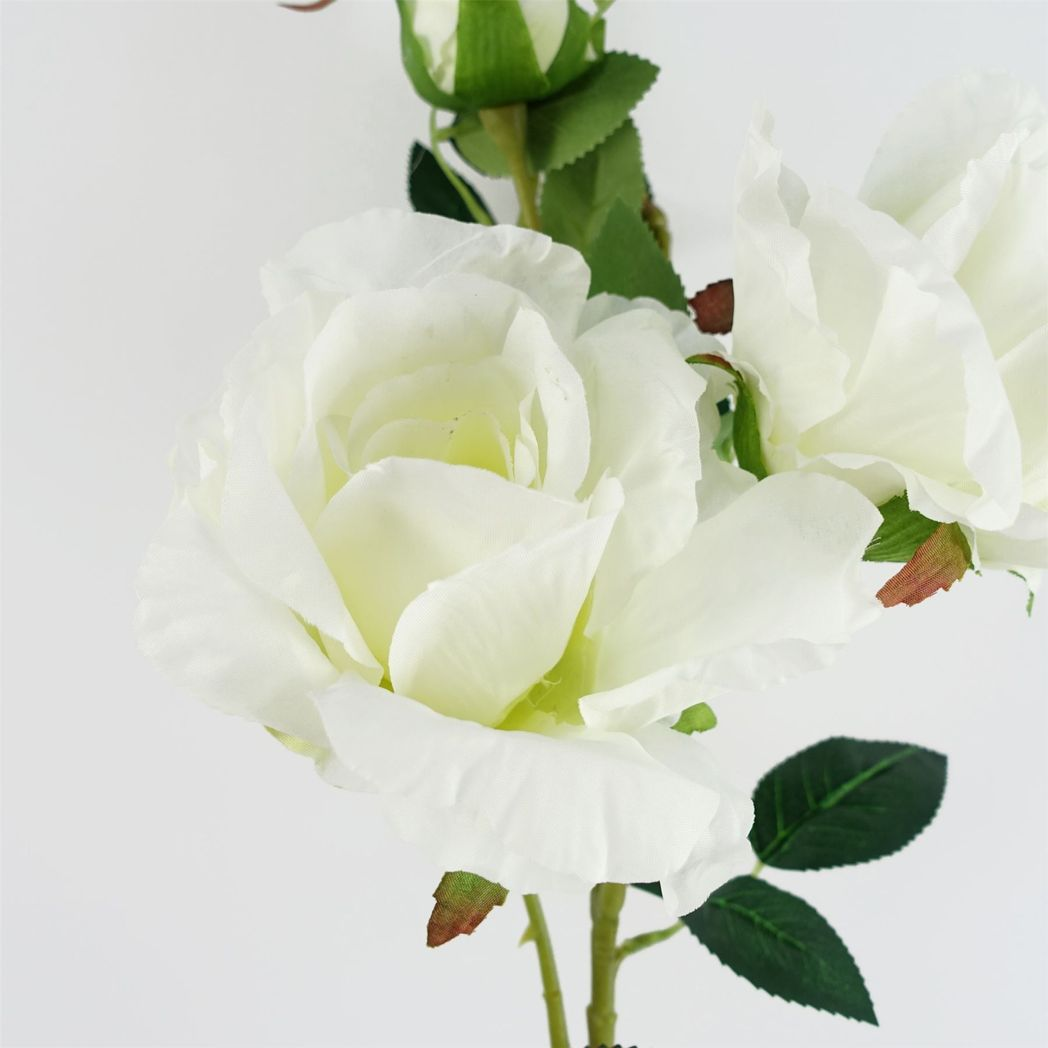 6 x 80cm Medium White Artificial Rose Stems – Realistic Faux Roses with 18 Flowers