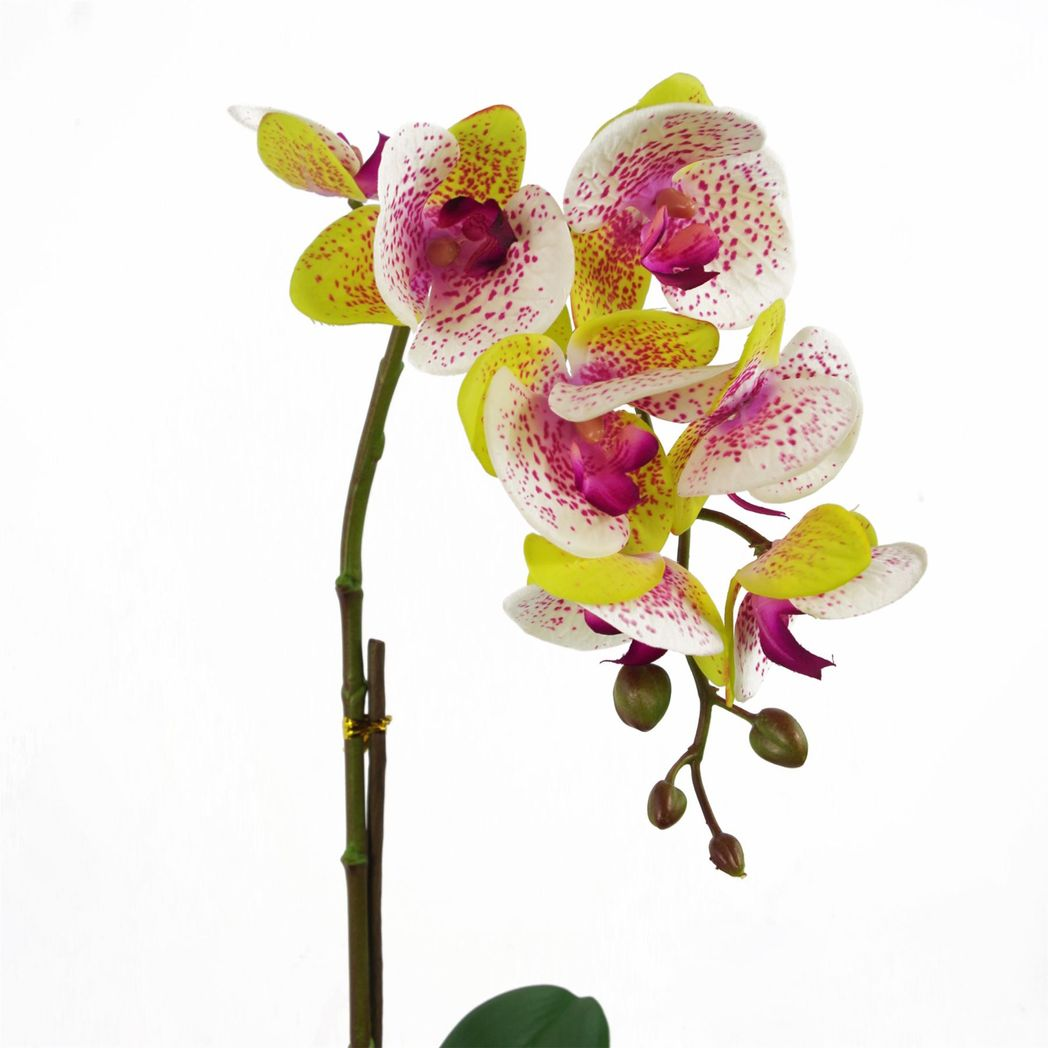 46cm Small Harlequin Pink Artificial Orchid in Silver Pot – Faux Orchid Plant