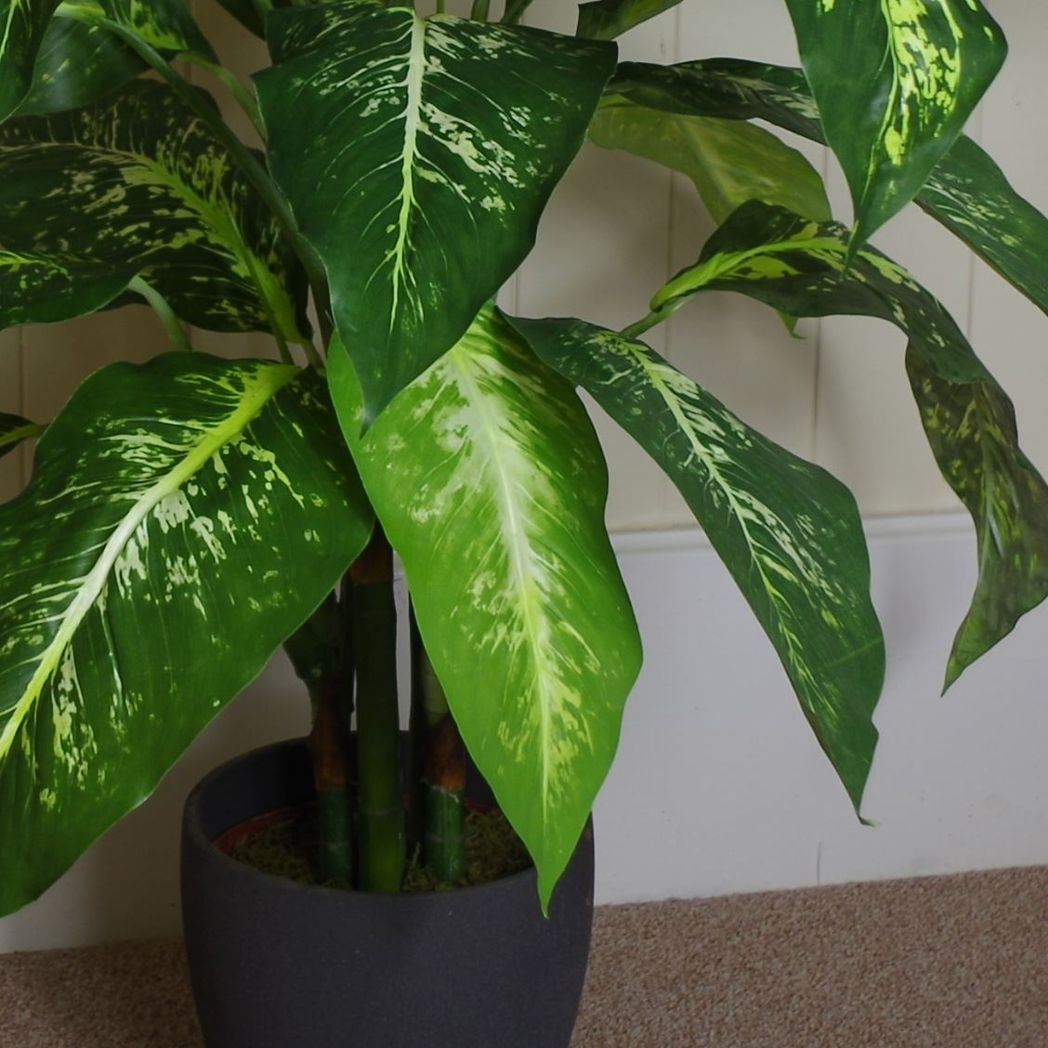 100cm Large Artificial Aglaonema Plant – Fox's Spotted Evergreen with Realistic Green Foliage and Copper Planter
