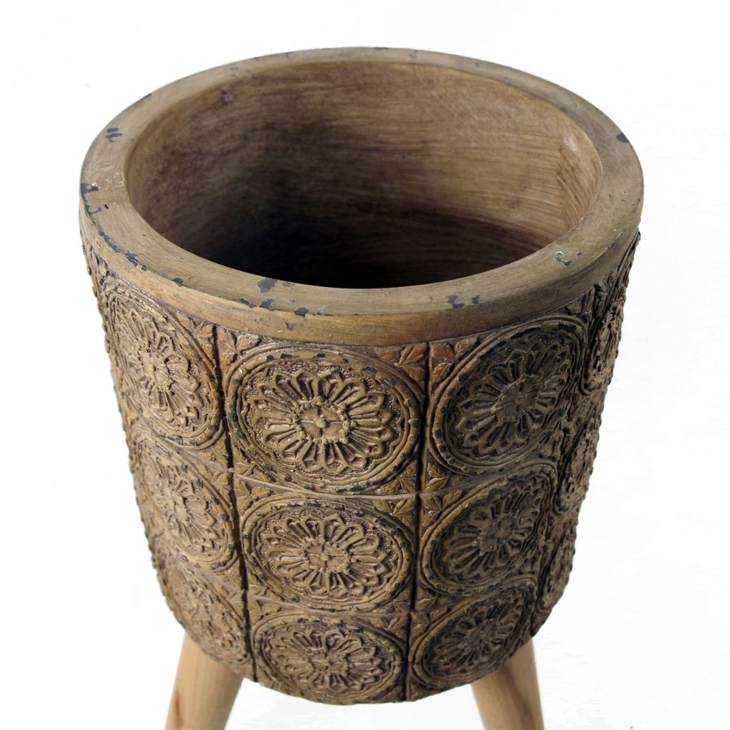 40cm x 21.5cm Large Zandi Flowers Composite Planter with Wooden Legs – Indoor Plant Stand