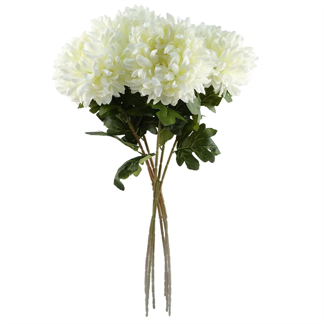 6 x 75cm Medium Artificial White Chrysanthemum Stems – Realistic Reflex Flower Set