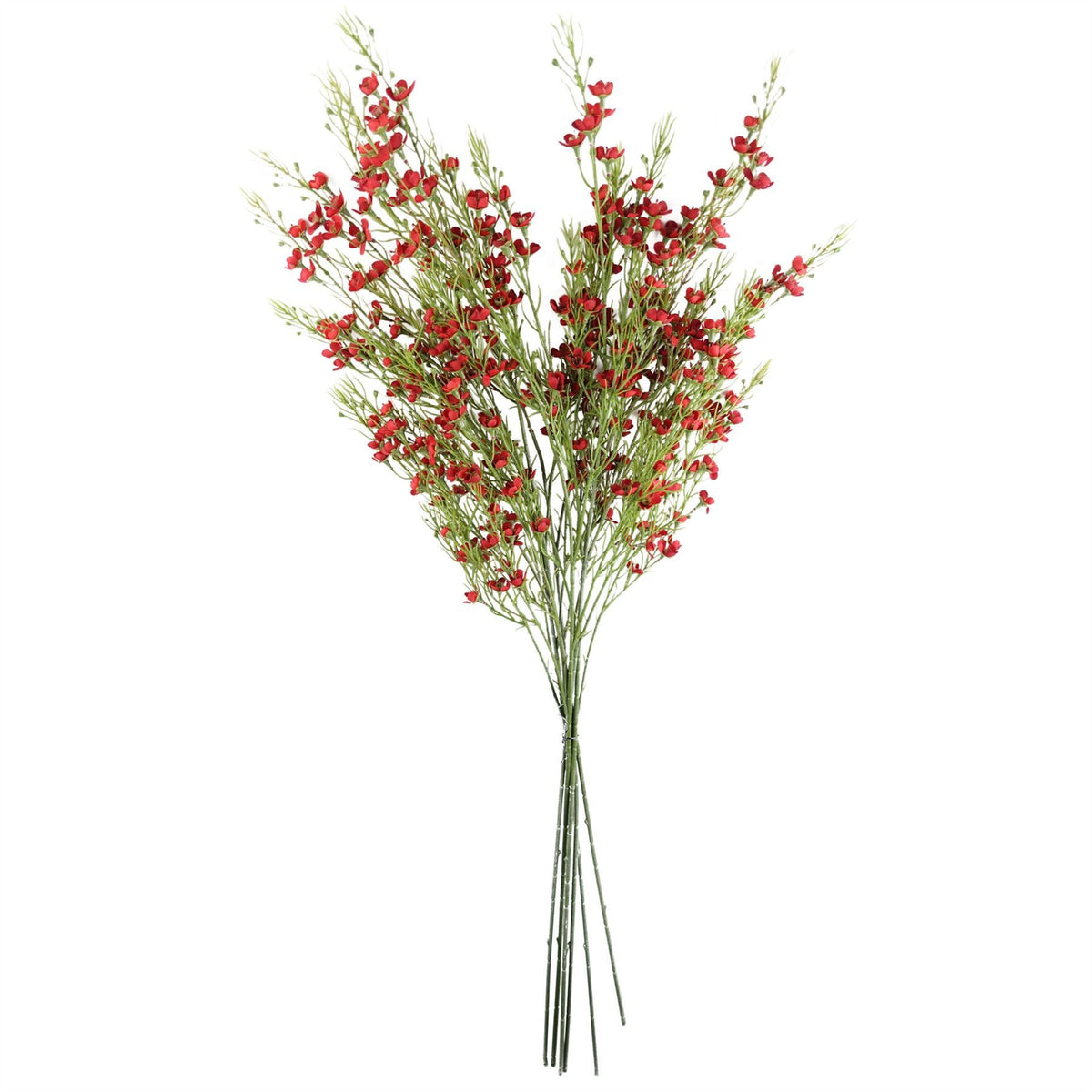 6 x 100cm Large Artificial Foliage with Small Red Flowers – Realistic Faux Flower Stems