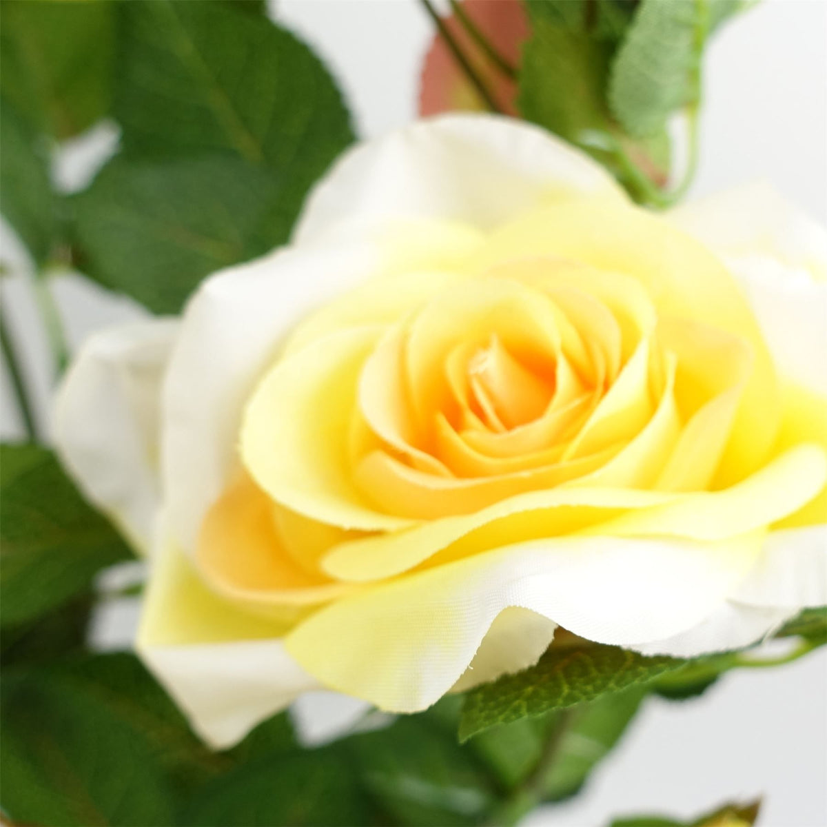 50cm Small Artificial Yellow Rose Plant – Realistic Yellow Blooms with White Decorative Planter