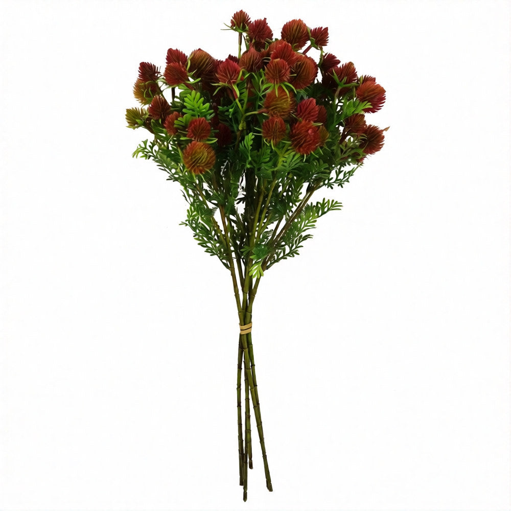 6 x 55cm Small Artificial Red Craspedia Flowers – Realistic Faux Stems