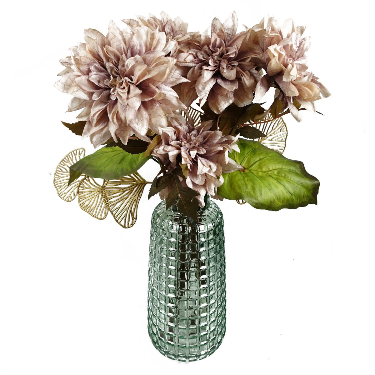 65cm Medium Artificial Gold Leaves Flower Arrangement – Realistic Faux Foliage Stem