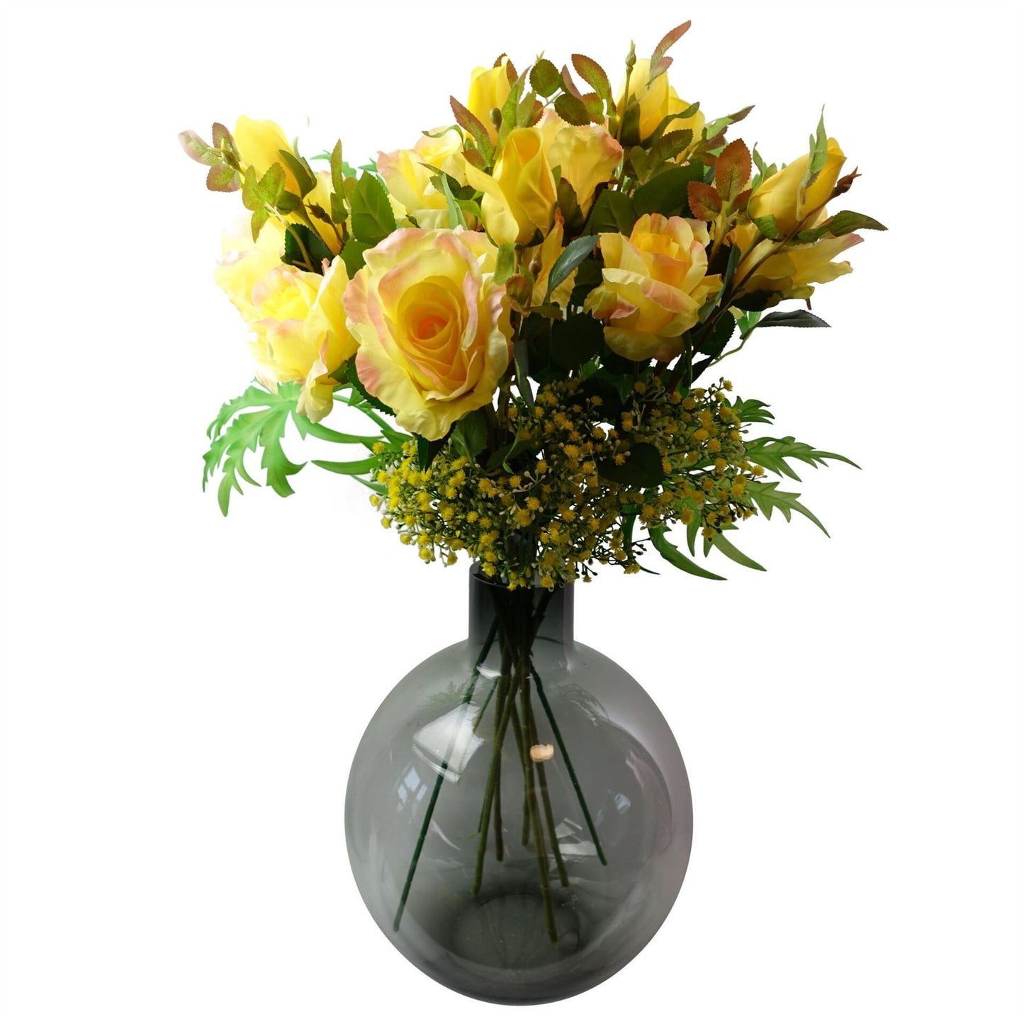 6 x 80cm Medium Artificial Yellow Rose Stems – Realistic Faux Yellow Roses