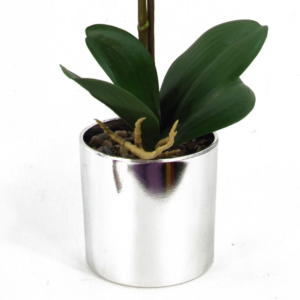 46cm Small White Faux Orchid in Silver Pot – Realistic Orchid Plant