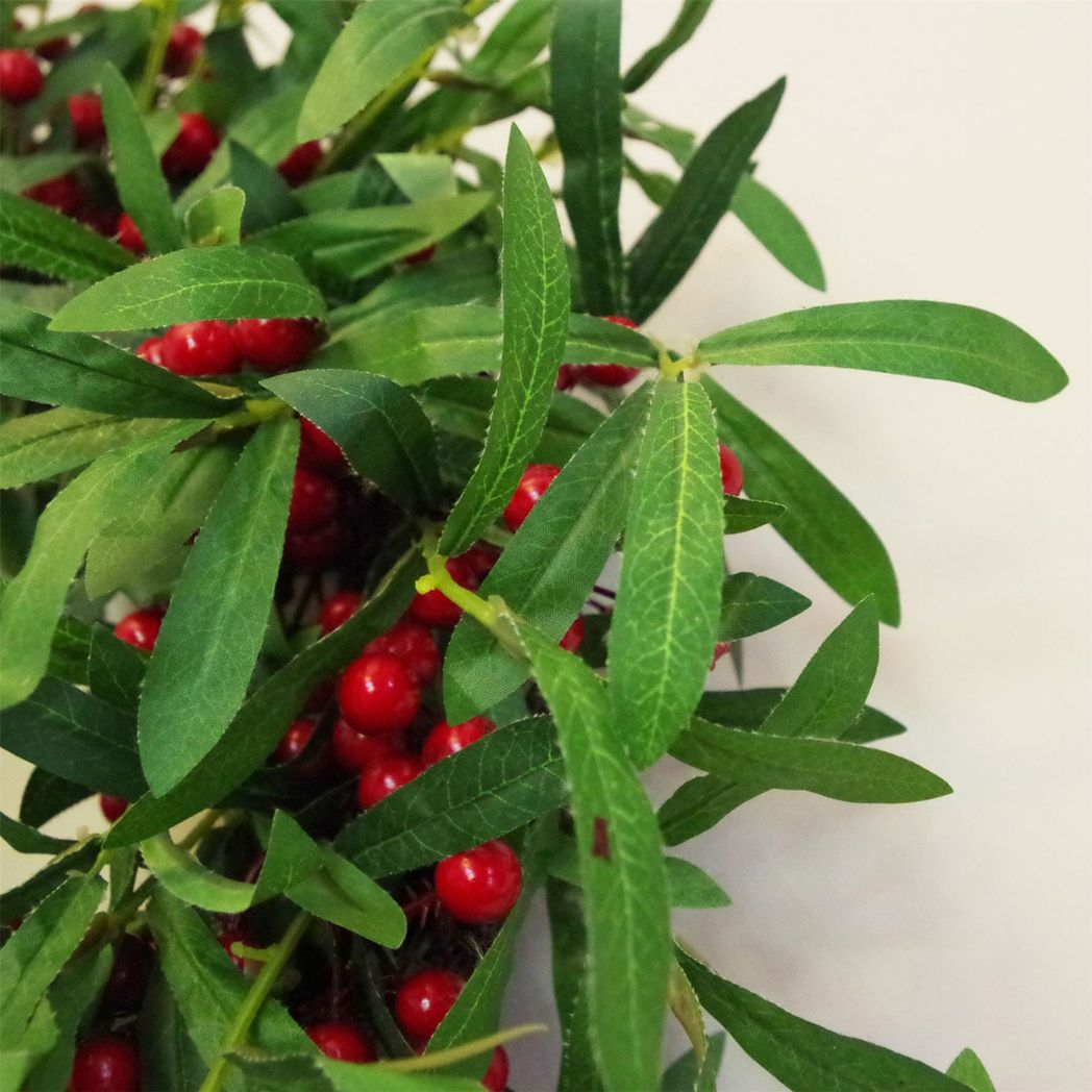 60cm Large Artificial Christmas Mistletoe Leaf and Red Berry Wreath – Luxury Faux Holiday Door Wreath
