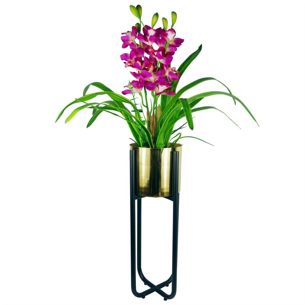 62cm x 18cm Medium Black Metal Plant Stand with Gold Planter – Premium Indoor Display