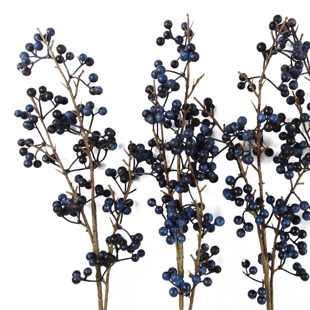 6 x 70cm Medium Artificial Blue Christmas Berry Sprays – Realistic Faux Berry Stems
