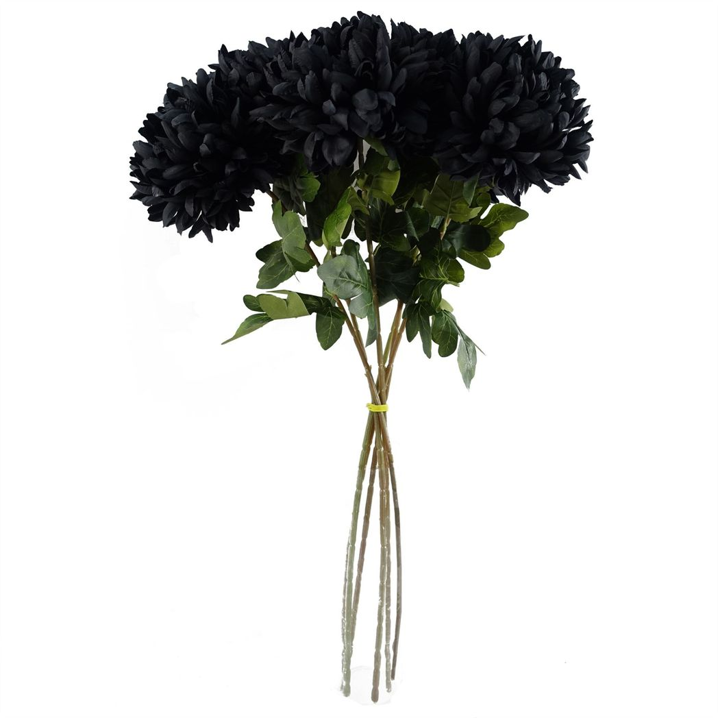 6 x 75cm Medium Artificial Black Chrysanthemum Stems – Realistic Reflex Flower Set