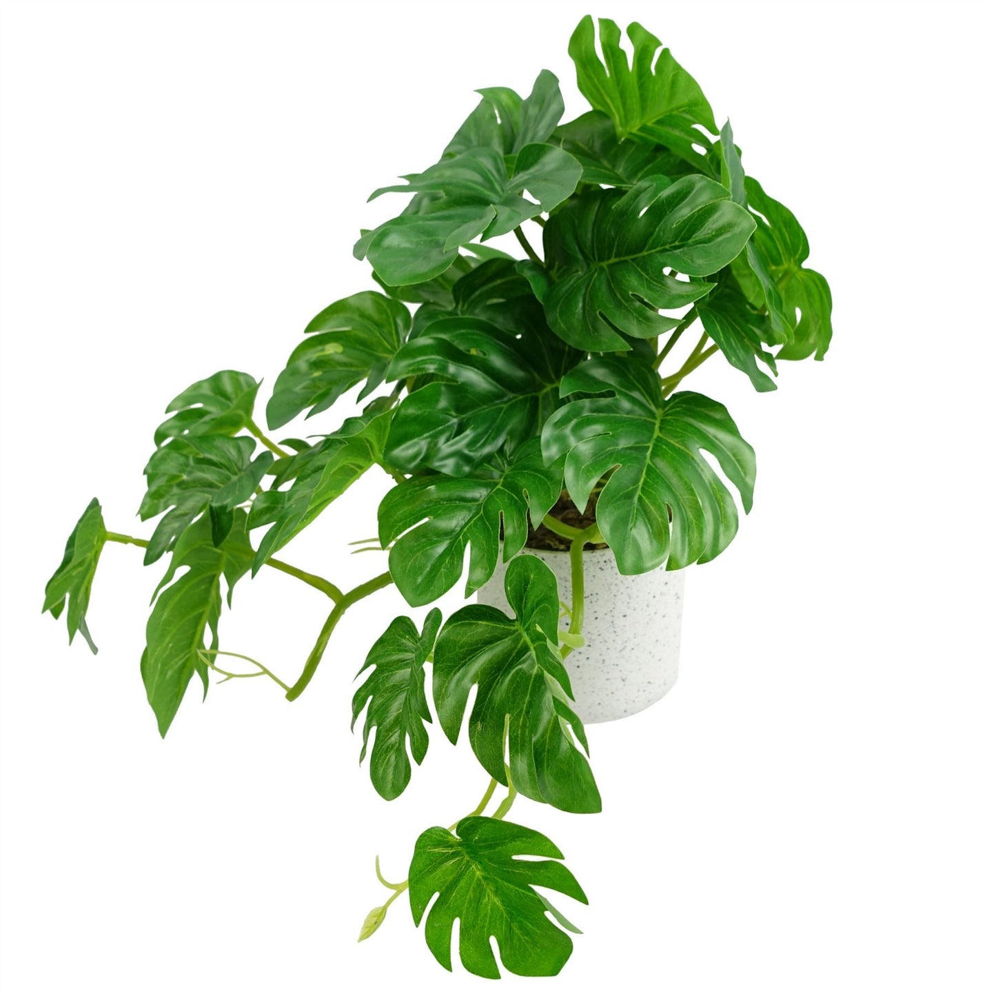 30cm Small Green Artificial Monstera Trailing Plant – Realistic Faux Monstera in White Planter