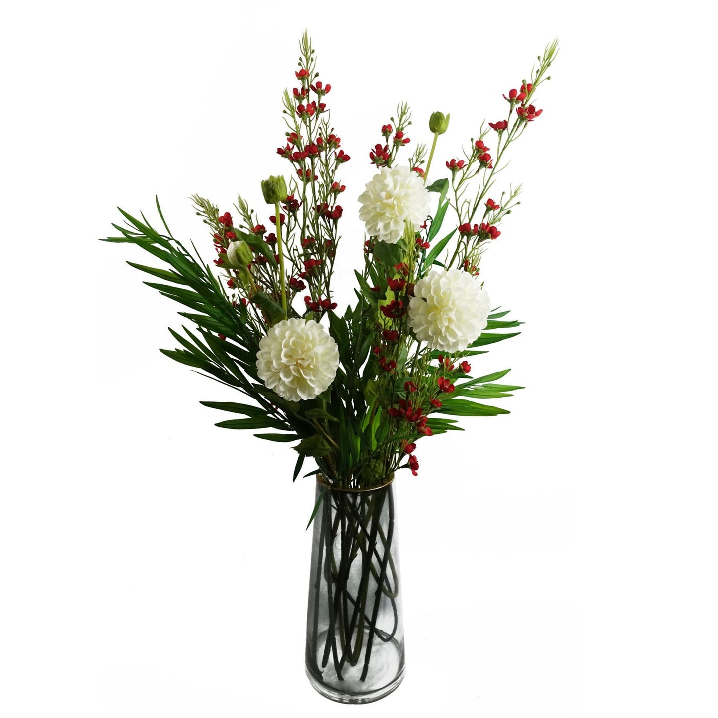 75cm Medium Artificial Cream Dahlia Pompom Flower – Faux Dahlia Stem