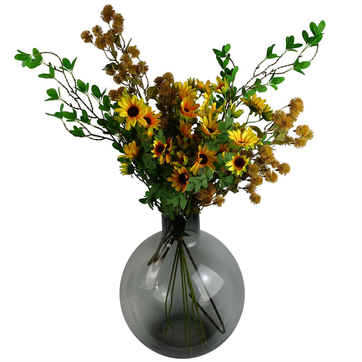 6 x 85cm Medium Artificial Yellow Craspedia Flowers – Realistic Faux Stems