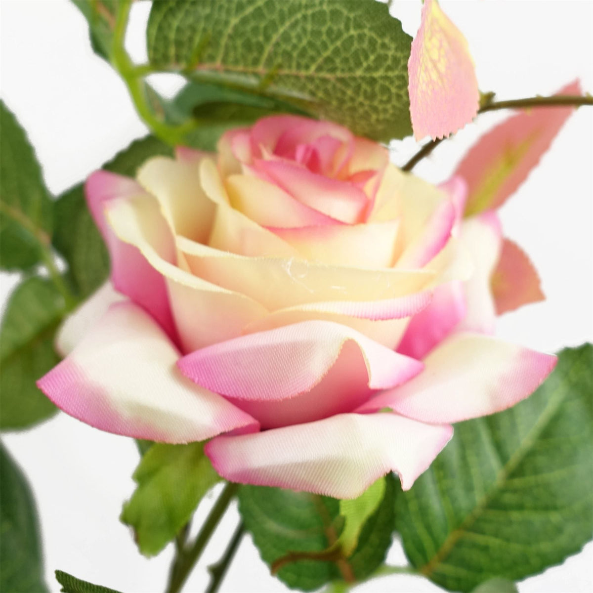 50cm Small Artificial Pink Rose Plant – Realistic Pink Blooms with White Decorative Planter