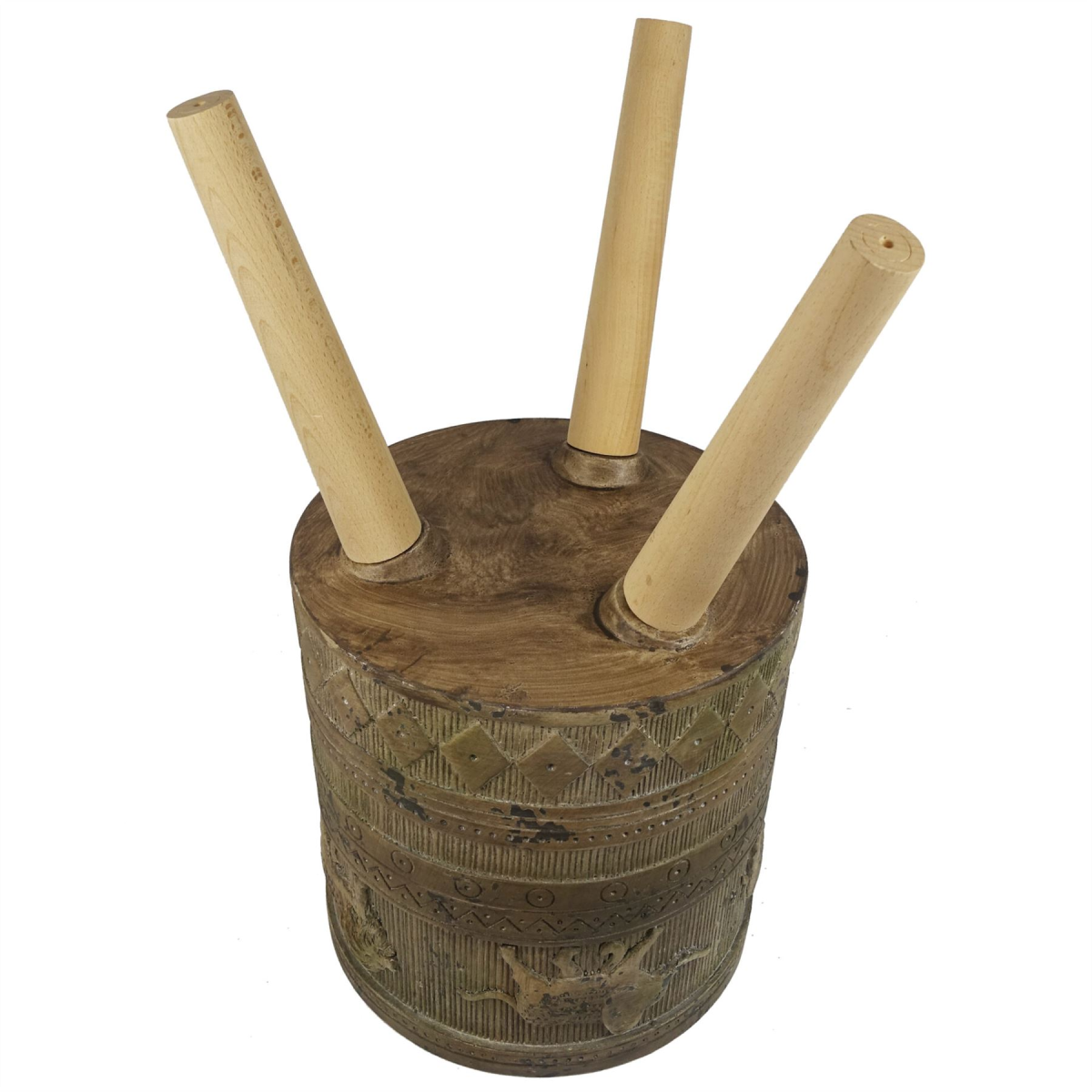55cm x 29cm Large Jungle Composite Planter with Wooden Legs – Embossed Lion & Elephant