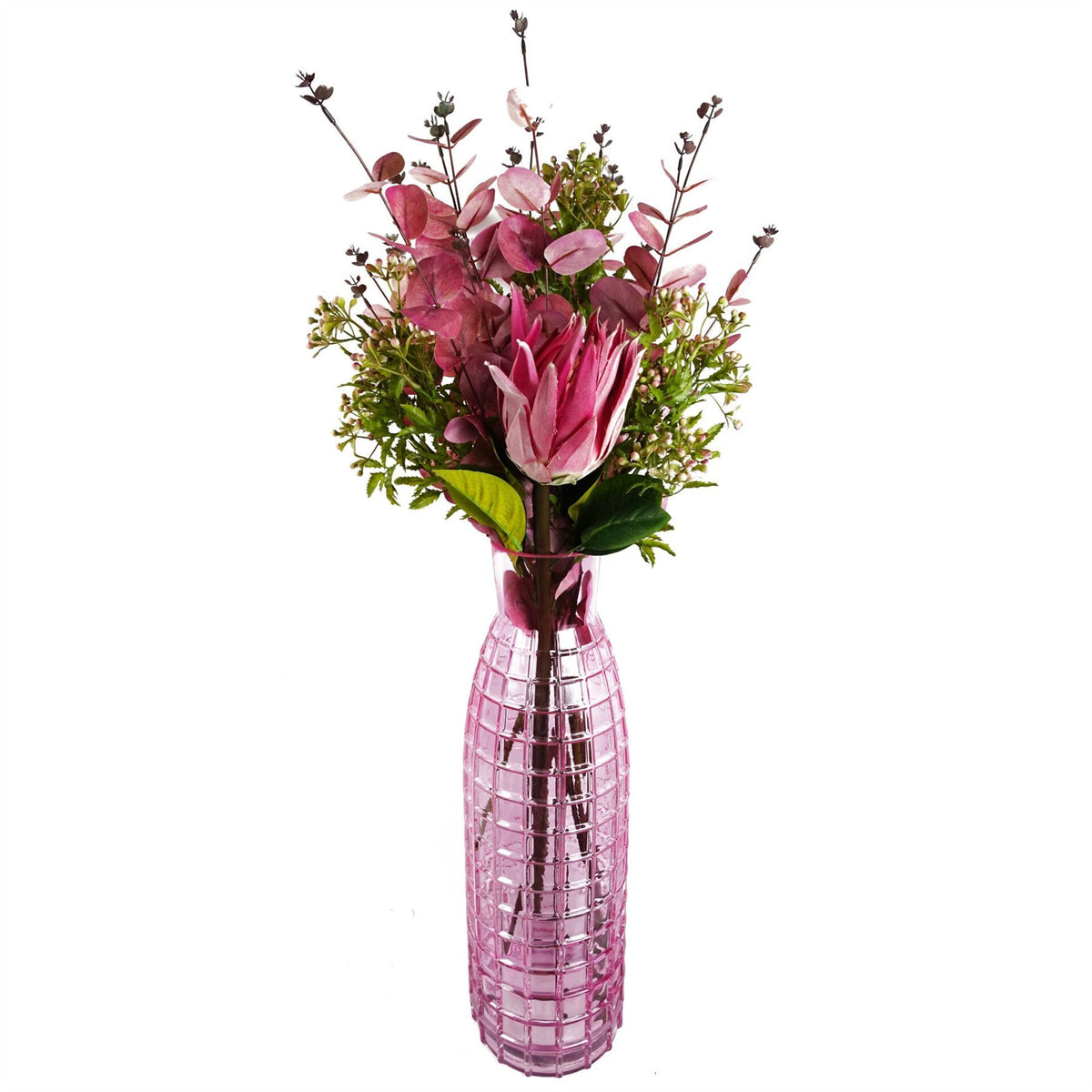 65cm Medium Artificial Pink Protea Flower – Realistic Faux Sugarbush Stem