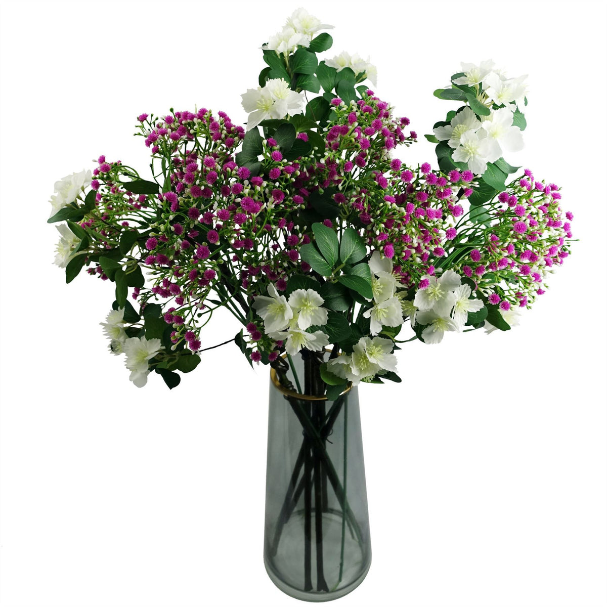 6 x 60cm Medium Artificial White Flowers & Foliage – Realistic Faux Flower Spray