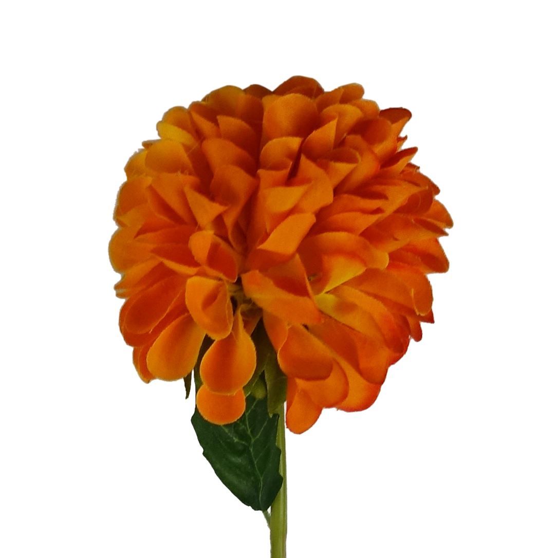 6 x 75cm Medium Artificial Orange Dahlia Pompom Flowers – Faux Dahlia Stems