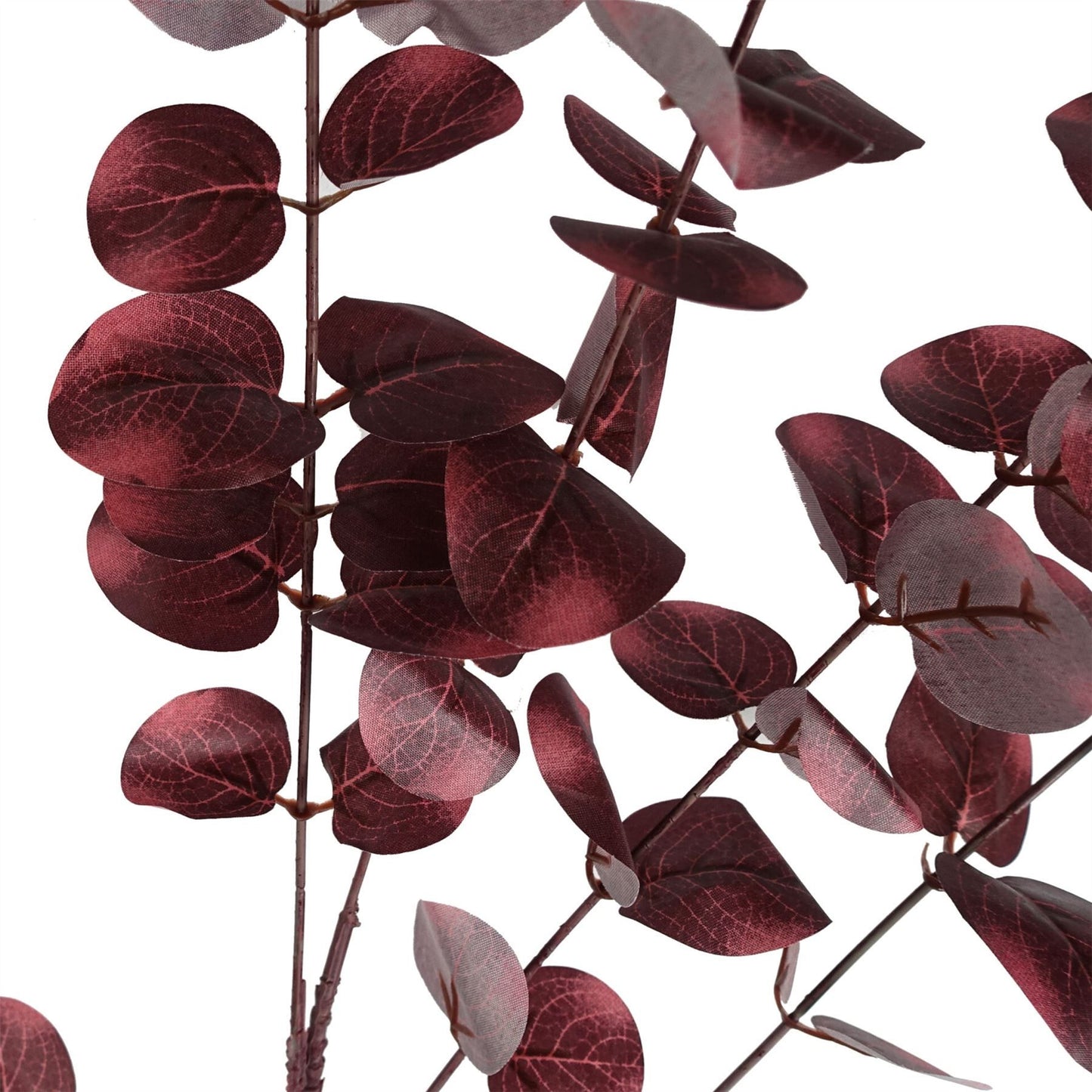6 x 100cm Large Artificial Burgundy Eucalyptus Stems – Faux Eucalyptus Foliage Bundle