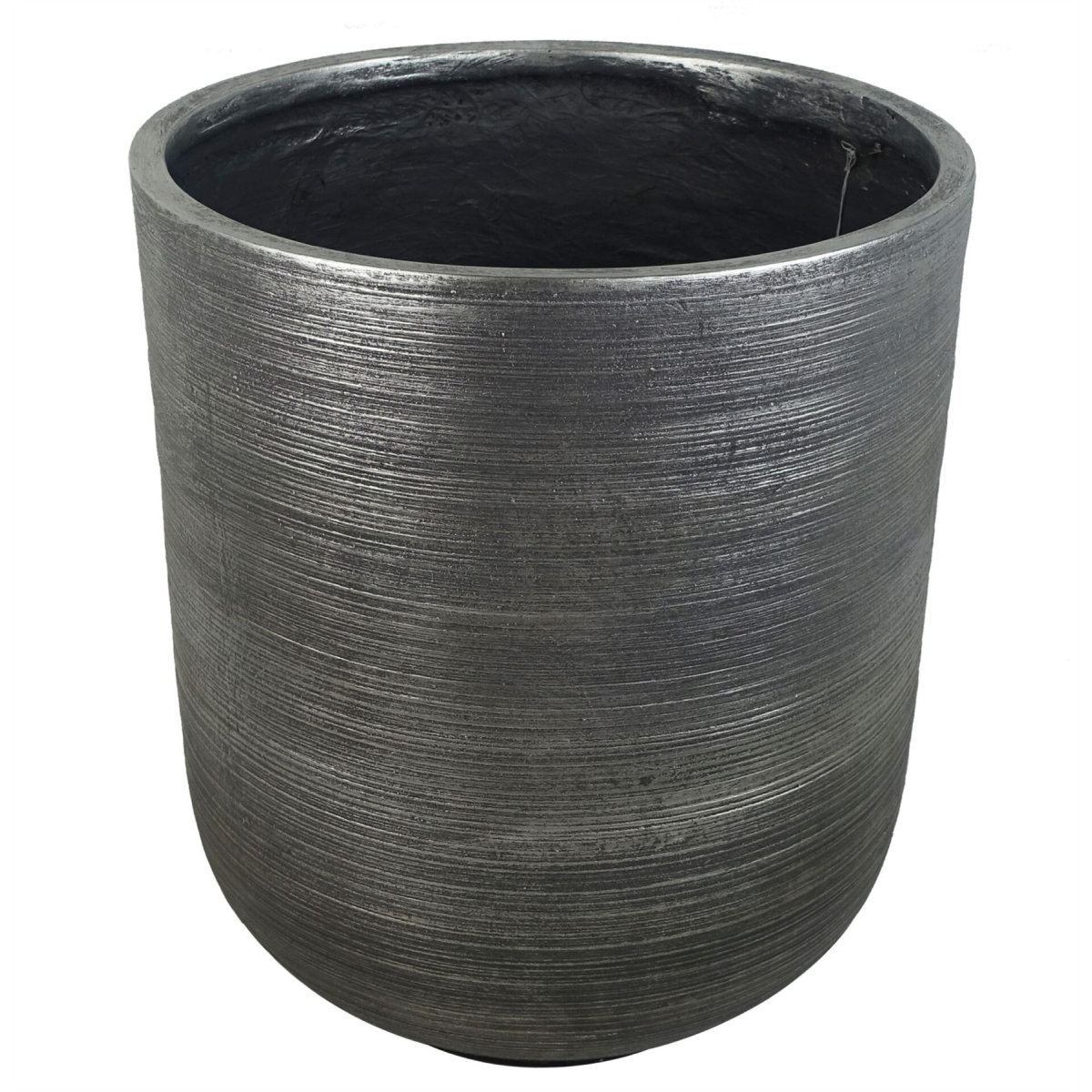 39cm x 33cm Large Silver Ridged Composite Planter – Indoor Plant Pot