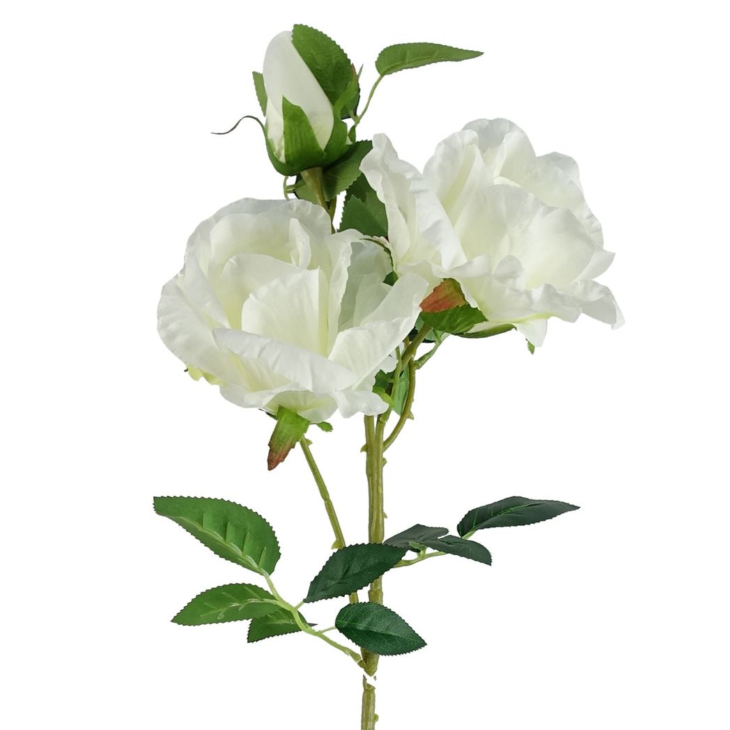 6 x 80cm Medium White Artificial Rose Stems – Realistic Faux Roses with 18 Flowers