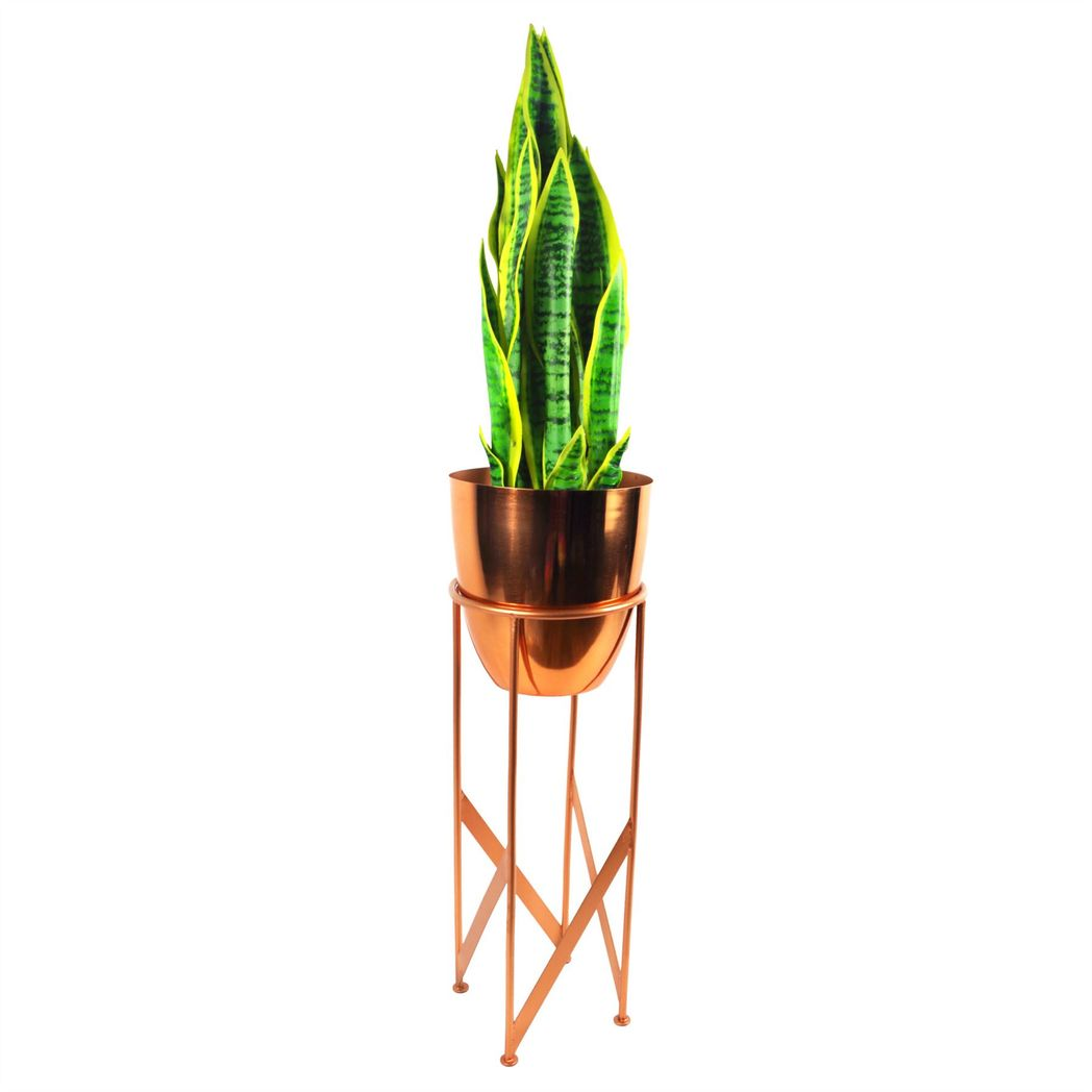 55cm x 19cm Medium Gold Metal Planter with Matching Stand – Indoor Plant Stand