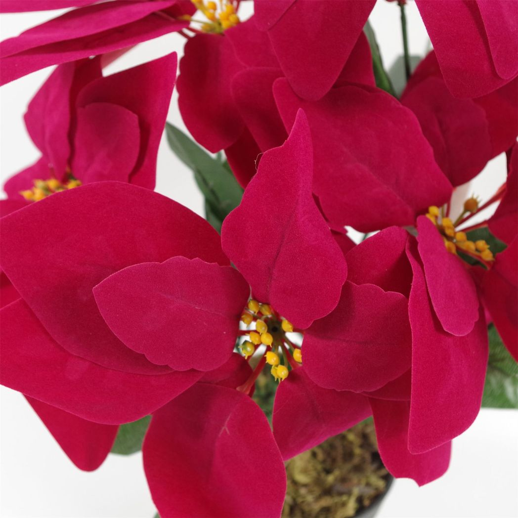 40cm Small Artificial Red Poinsettia in Medium Gold Curved-Edge Metal Planter – Faux Christmas Flower
