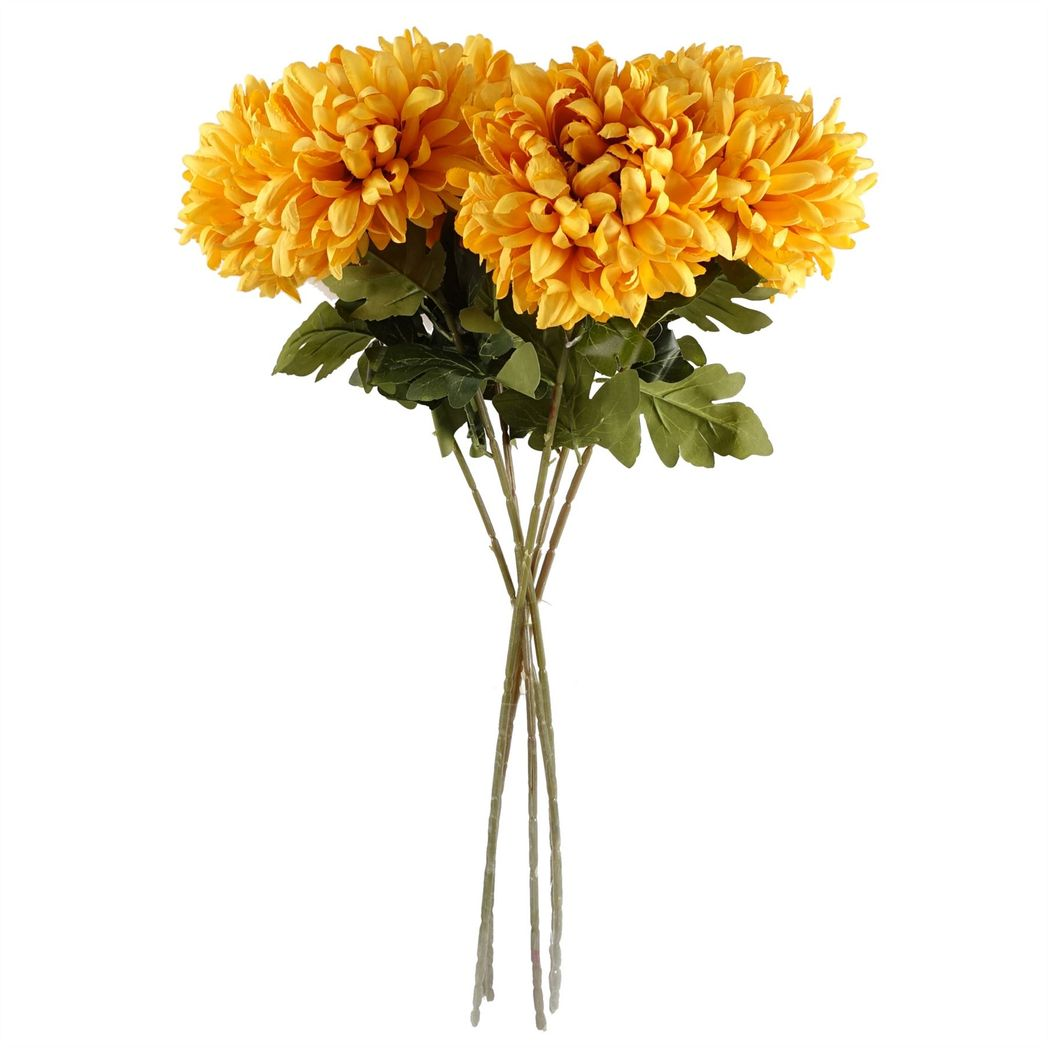 6 x 75cm Medium Artificial Gold Chrysanthemum Stems – Realistic Reflex Flower Set