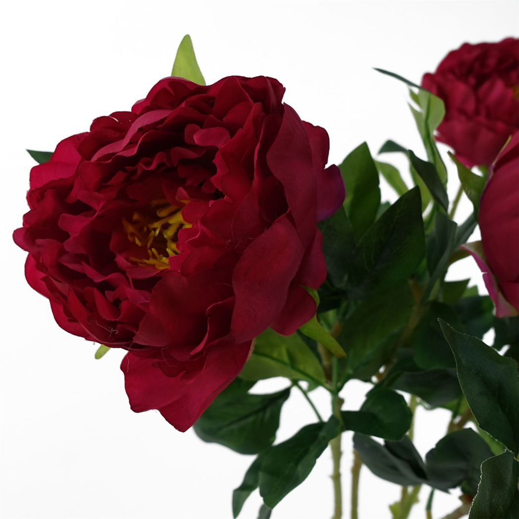 6 x 80cm Medium Artificial Dark Pink Peony Stems – Realistic Faux Peony Flower Set