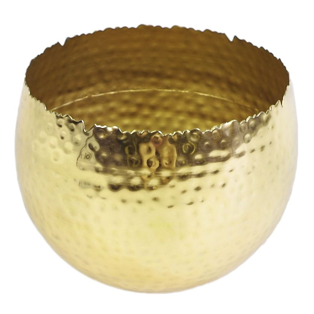 22cm x 17cm Medium Hammered Gold Bowl Planter – Curved-Edge Gold Plant Pot